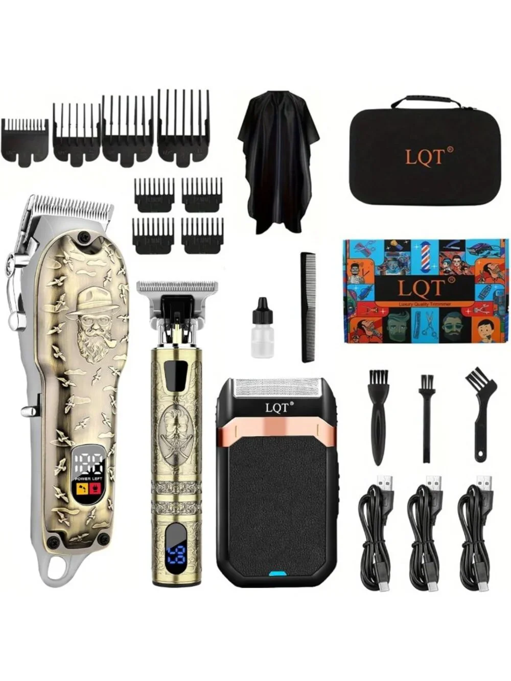 Professional Cordless Hair Clippers Set with LED Display - Men's Hair Trimmer
